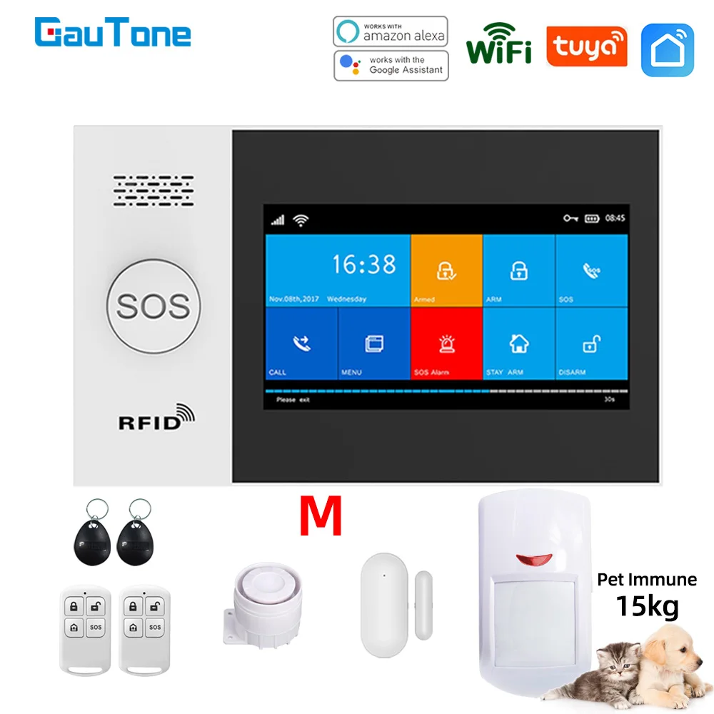 GauTone PG107 Wifi GSM Alarm System for Home Security Alarm Support Tuya APP Remote Contorl With IP Camera Support Alexa front parking sensor Alarm Systems & Security