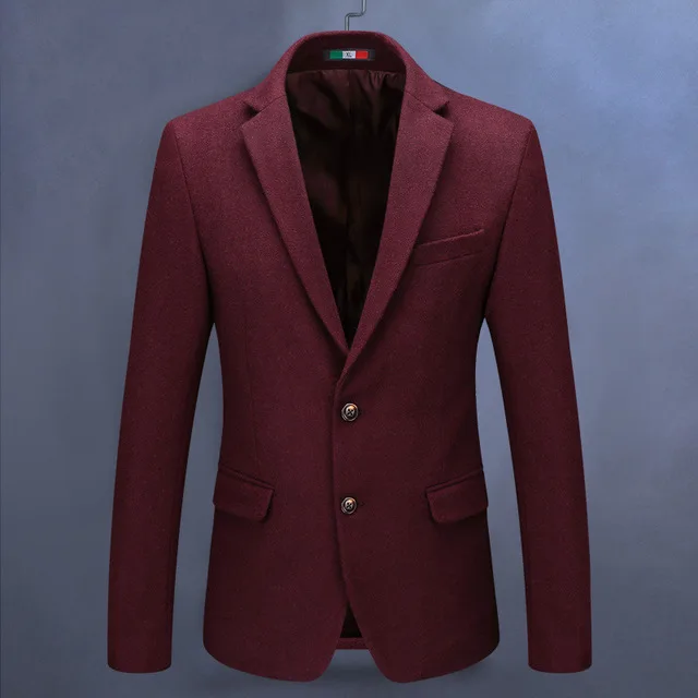 Wine red Пиджак для мужчин, шерстяной Блейзер с лацканами, мужской деловой Повседневный приталенный костюм, верхняя одежда с длинным рукавом, Мужской Блейзер размера плюс M-4XL, RM50036 - Цвет: Wine red