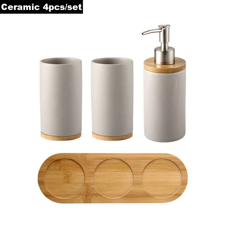 4Pcs Grey Set GOALONE бамбуковые аксессуары для ванной комнаты держатель для зубной щетки диспенсер для мыла туалетная щетка набор для ванной комнаты аксессуары для украшения ванной комнаты - Цвет: 4Pcs Grey Set