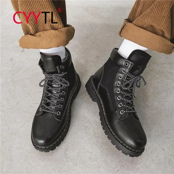 

CYYTL Men's Comfortable Boots British Style Genuine Leather Chelsea Safety Boots Bullock Ankle Shoes Lace-up Botas De Hombre