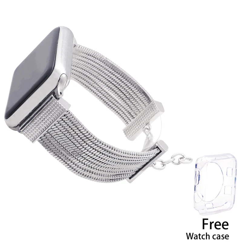 Lureen Chain Strap iwatch band, 38/40/42/44mm for Apple Watch series 4/3/2/1, Adjustable Women Jewelry Watch Cuff Bracelet Strap - Цвет ремешка: Silver