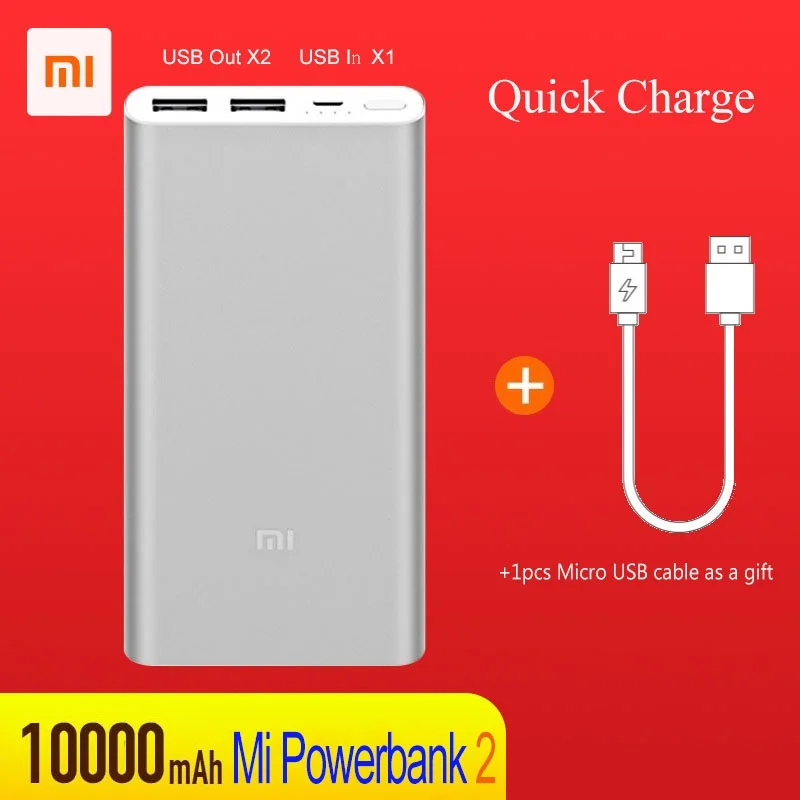 10000 мАч Xiaomi mi внешний аккумулятор 2 внешних аккумулятора Быстрая Зарядка Внешний аккумулятор 10000 мАч двойной USB 2 mi cro USB выход