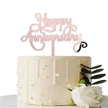 Зеркало, розовое золото счастливый юбилей топперы на свадебный торт юбилей счастливый день рождения акриловые торт Топпер вечерние украшения