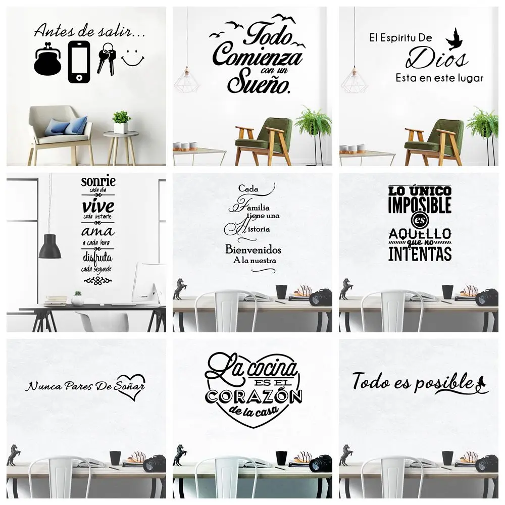 Wall-Stickers Decor Phrase Study Art Vinyl Bedroom Spanish Quotes for Mural Large
