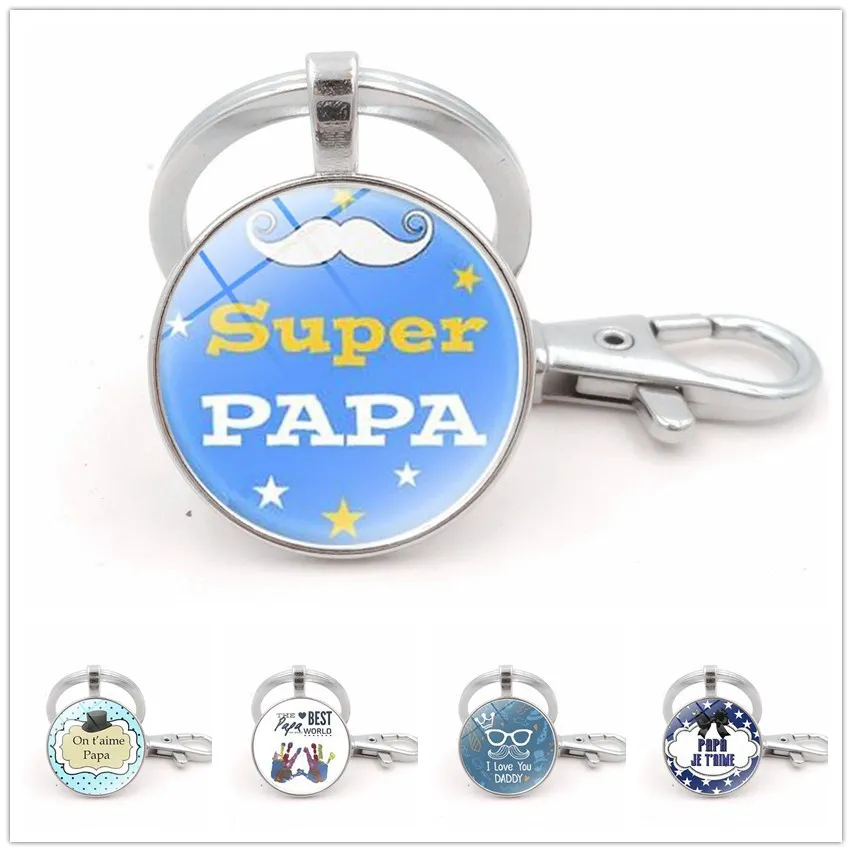 

2018 New PAPA Je T 'Aime Time Stone Keychain Metal Key Ring Dad Father Creative Gifts