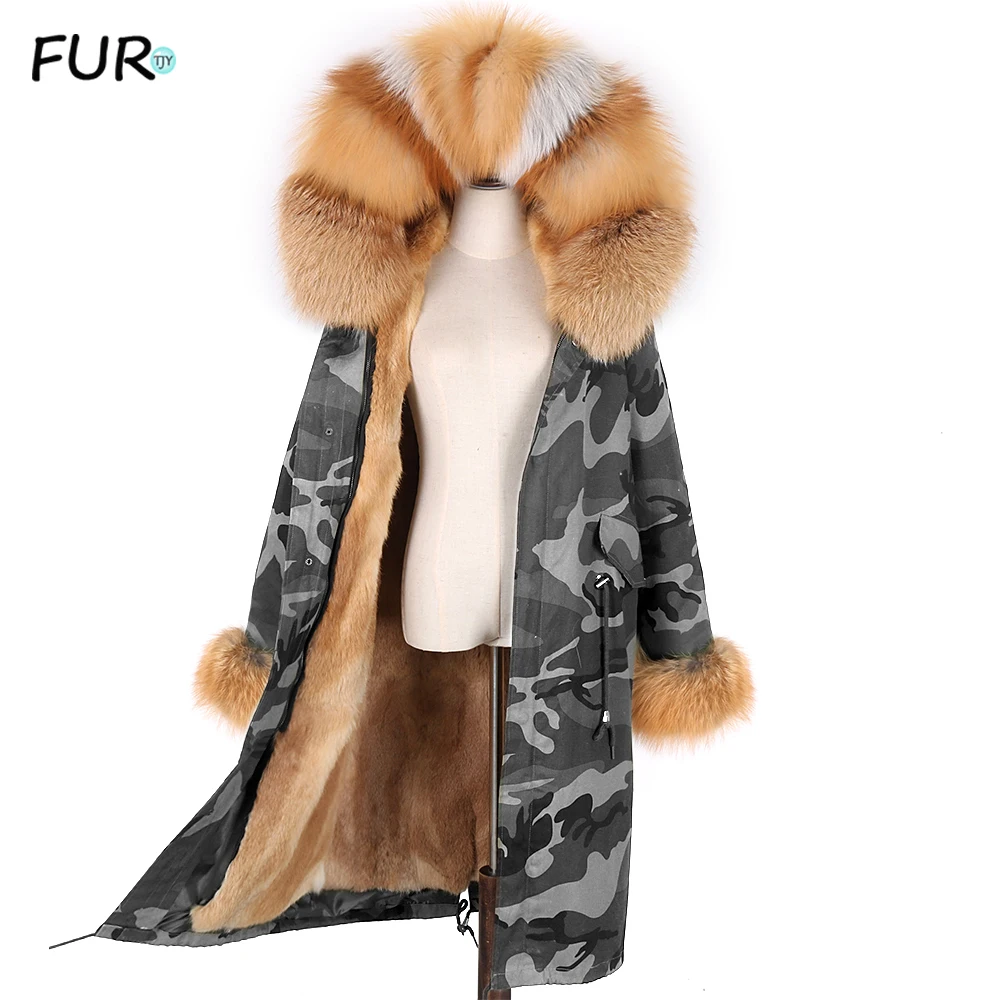 Женская парка со съемным мехом свободная длинная куртка натуральным лисьим на