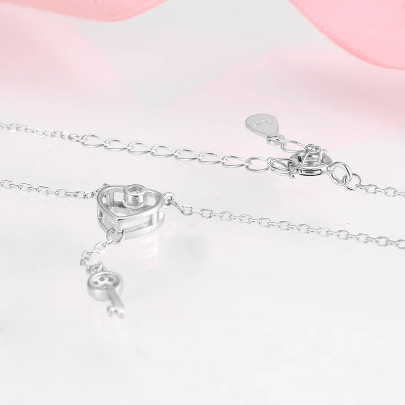 New Genuine 925 Sterling Silver Shiny Zircon Love key pendant Necklace For Women Party/Wedding Necklace Silver 925 Jewelry