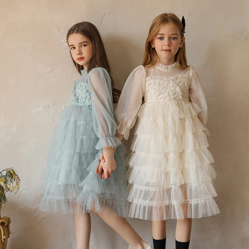 new model children's dress Autumn Full Sleeve Dresses for Girls Flower Wedding Party Tulle Dress Girl Birthday Elegant Gown Spring Tutu Children's Dresses fancy baby dresses