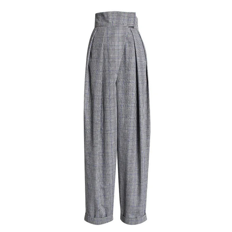 

2020 Spring New Style Retro Accent Fashionable Pattern High-waisted Slimming Baggy Pants Revers Trousers Casual Pants Women's