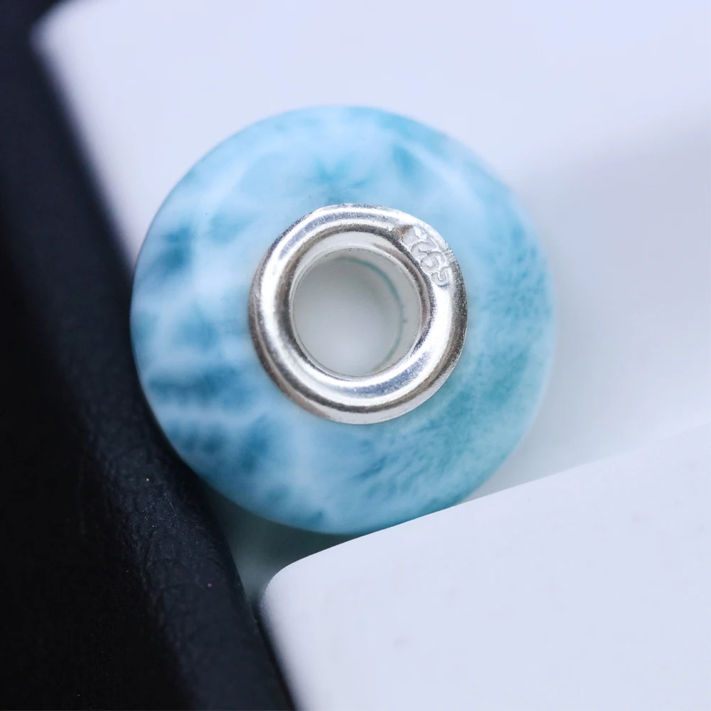 Натуральный Larimar Hairstone плоский висячий браслет из бисера с бусинами 925 Серебряный Синий Larimar подарок - Цвет камня: Natural Larimar