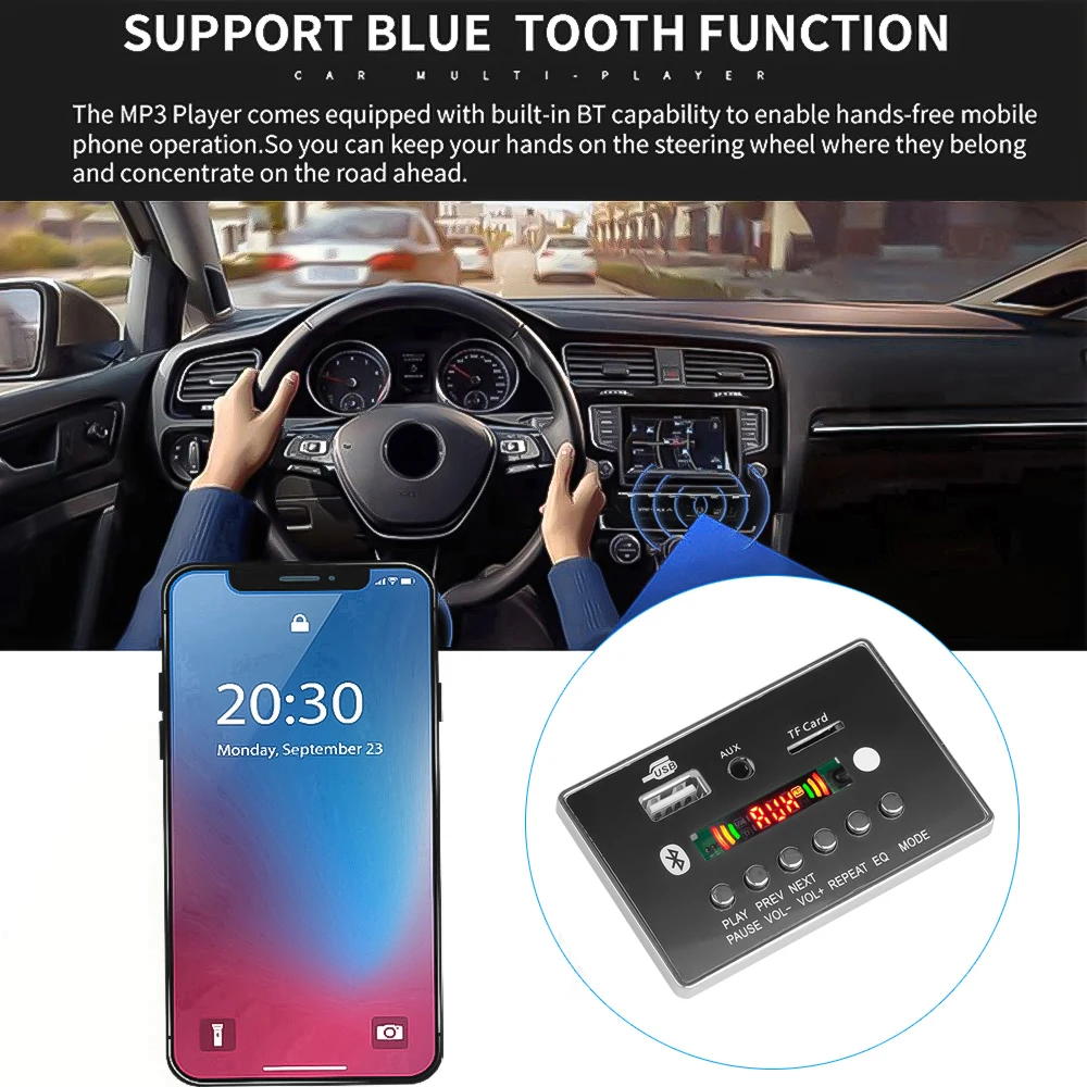 12V MP3 Decoder Decoding Board Module Bluetooth 5.0 USB MP3 Player WMA WAV Support Recording TF Card USB FM Remote Board Module