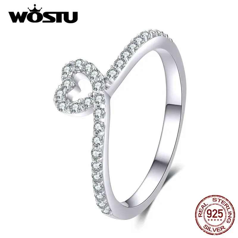 WOSTU, 925 пробы, Серебряное яркое обручальное кольцо с сердцем, циркон, Штабелируемый палец для женщин, любовник, серебро, 925, ювелирное изделие CQR571