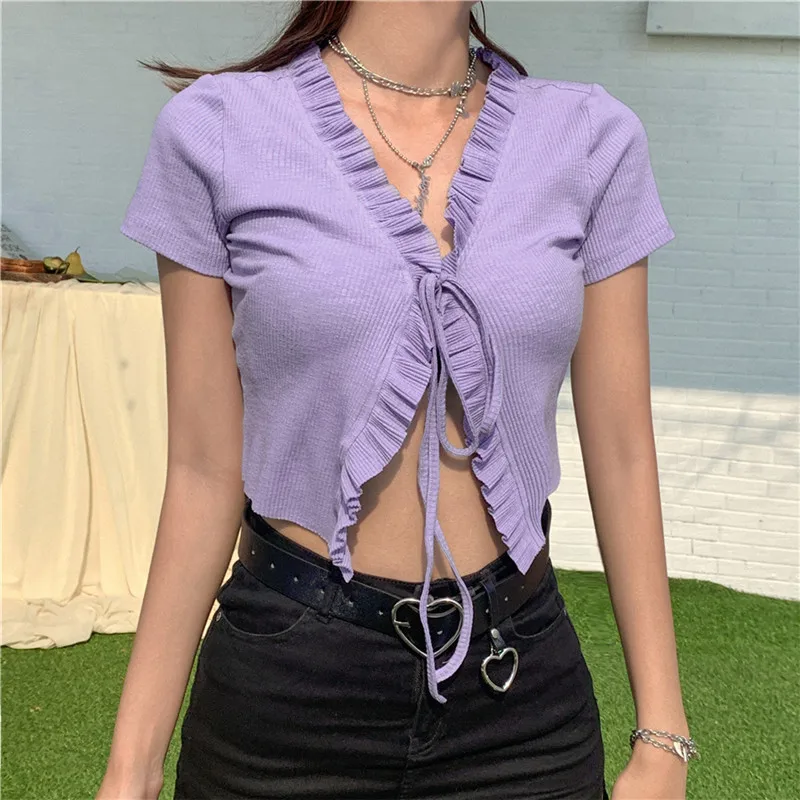 Кардиган женский трикотажный с V-образным вырезом пикантный укороченный топ