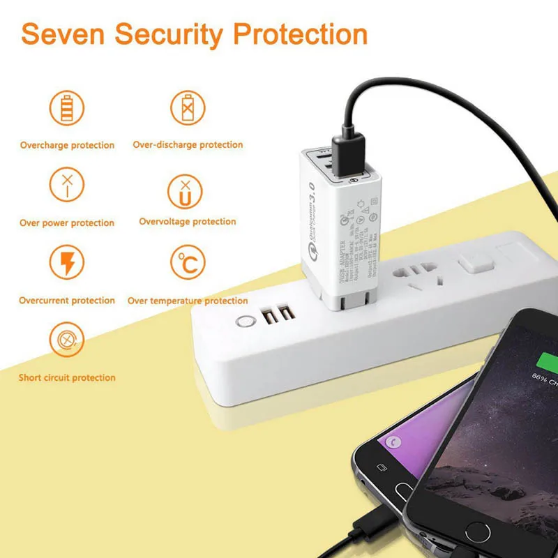 3 порта быстрое зарядное устройство QC 3,0 30 Вт USB зарядное устройство для iPhone X 8 iPad samsung S9 huawei Xiaomi Hi 888