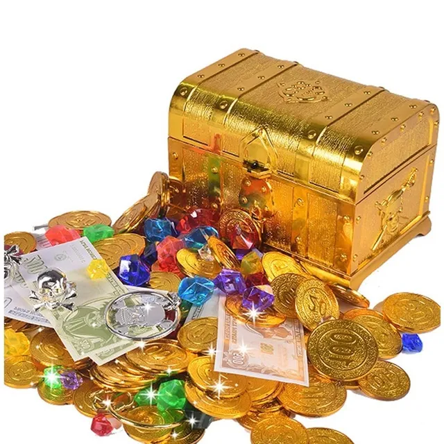 50 Pcs Plastic Bitcoin Gold Treasure Coins Pirate Gold Coins Props Toys Halloween Decoration Kids Birthday Gift Treasure Chest 1