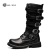 Bottes de moto en cuir pour hommes, chaussures d'hiver, mi-mollet, Punk, Rock, noires, montantes, tendance 2022 ► Photo 1/6