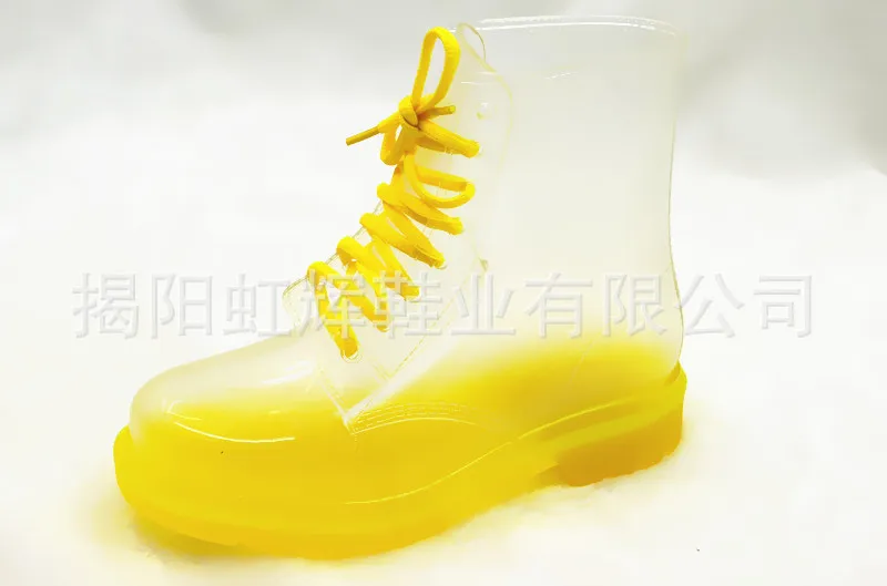 Aleafalling Women Rain Boots Mature Lady Lace Up Waterproof Lady Shoes Transparent Candy Color Ankle Outdoor Girl's Shoes - Цвет: Цвет: желтый