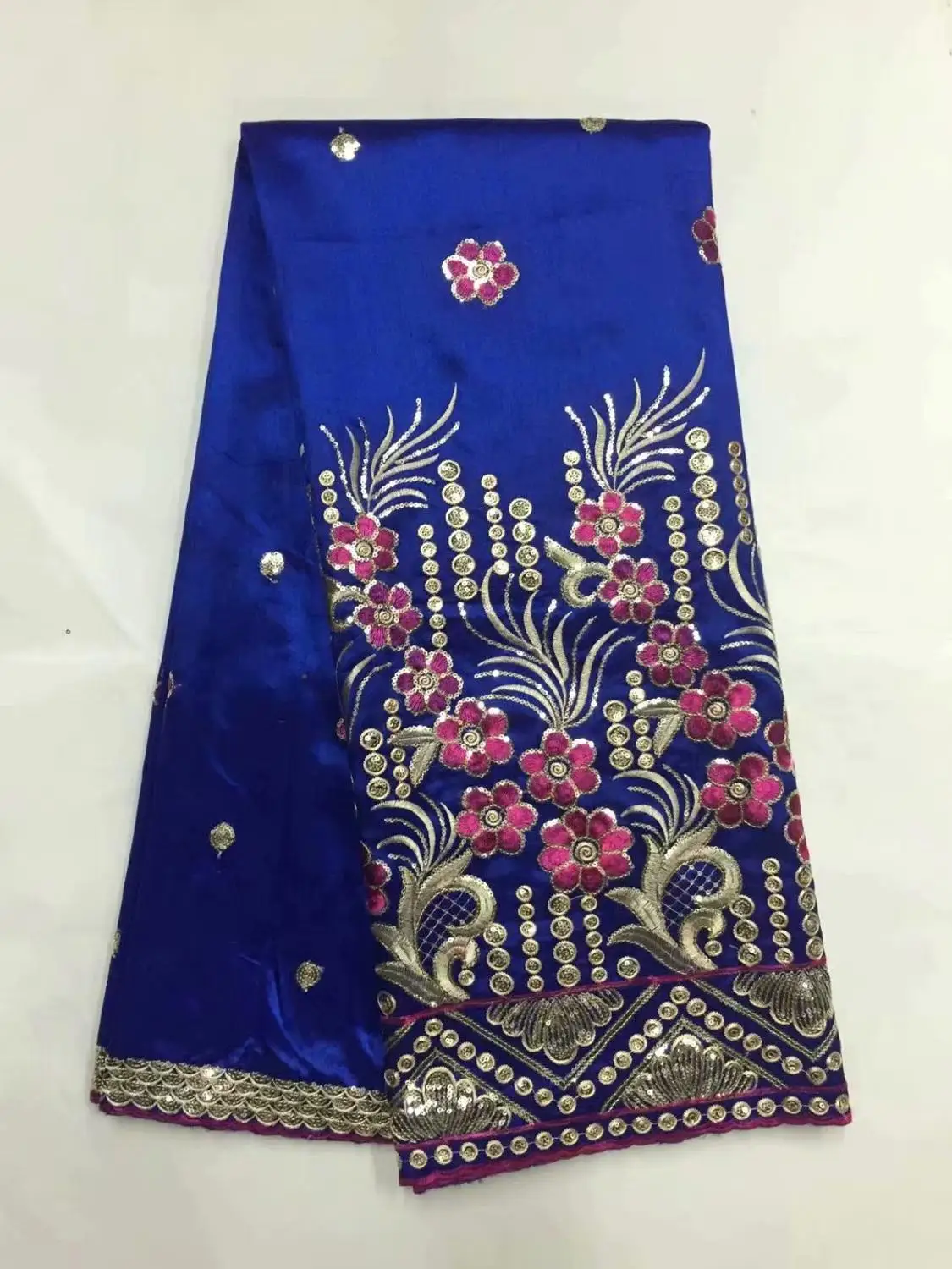 Высокое качество королевский синий Джордж кружева сырой шелк обертки/модные