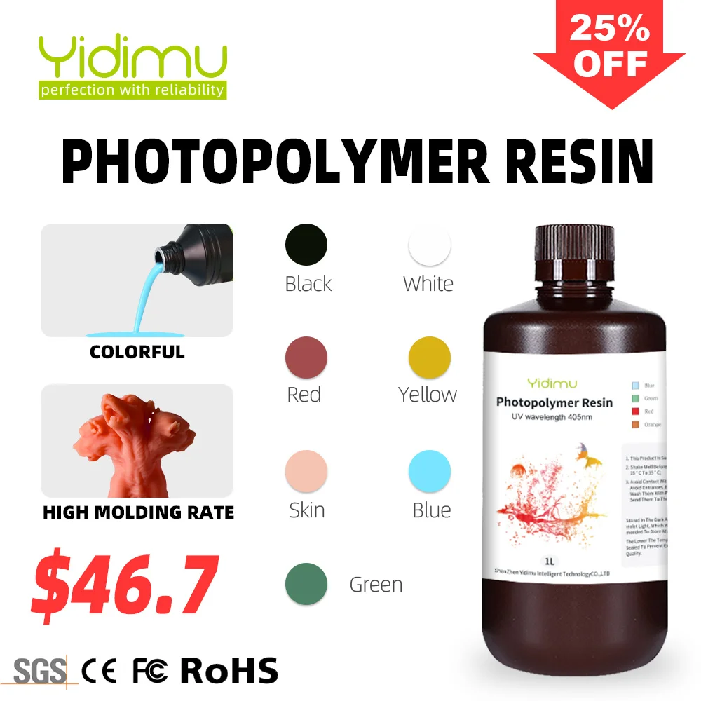 YIDIMU 405nm UV Resin LCD 3D Printer Resin Standard Photopolymer Curing Resin for LCD 3D Printer