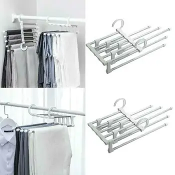 

2020 New Fashion 5 in 1 Pant Rack Shelves Stainless Steel Clothes Hangers Multi-functional Wardrobe Magic Hanger Dropshipping
