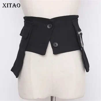 

XITAO Black Women Irregular Cummerbunds Fashion Women 2020 Summer Concave Zipper Flap with Double Pockets Cummerbunds XJ4845