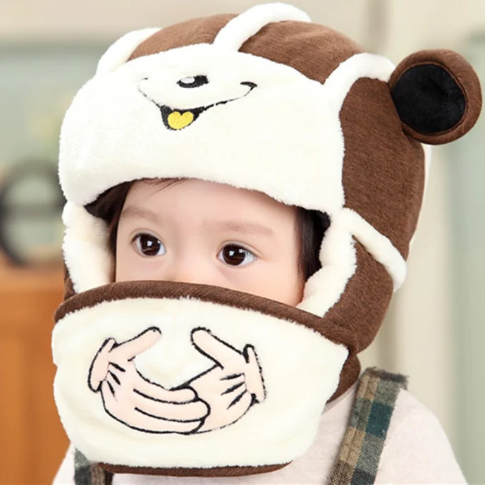 coffee Детские зимние теплые хлопковые Шапки Кепки Маска Наушники для младенцев, для малышей, мальчиков и девочек шапки-бини шапка пилота, детский головной убор, кепка бейсболка Pilot зимние теплые - Цвет: coffee