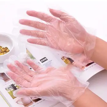 

100pcs Transparent Disposable Gloves White Plastic Dishwashing/Medical /Work/Rubber/Garden Gloves Universal For Left Right Hand