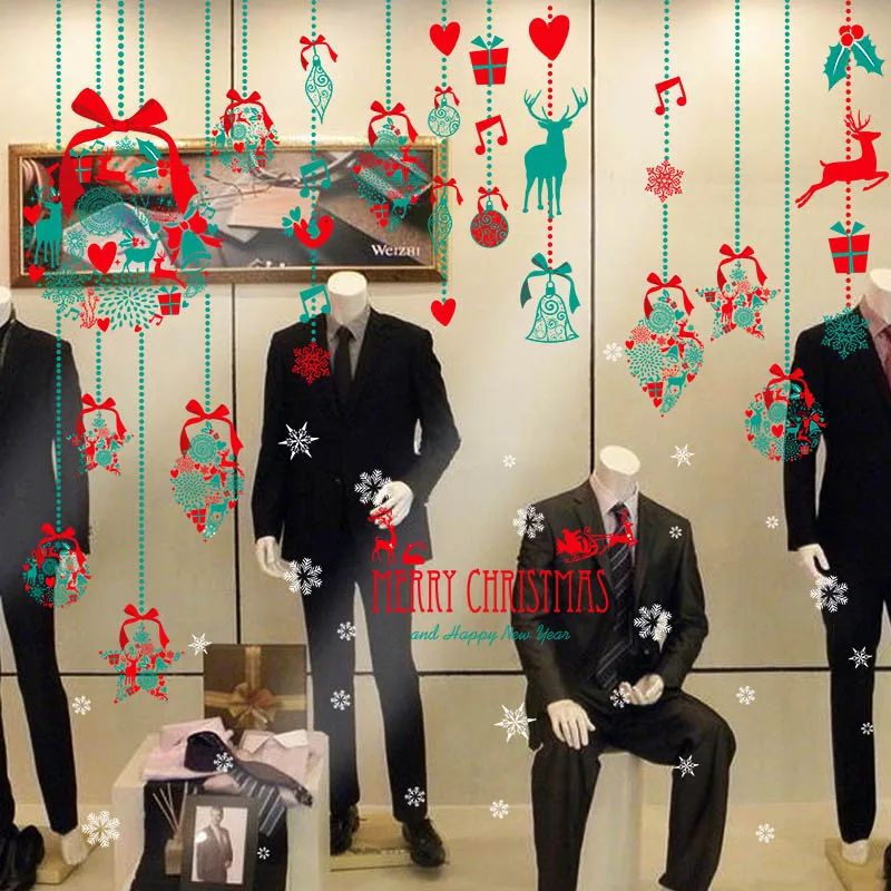 Рождественская Наклейка на стену украшение для дома окно висячий колокольчик