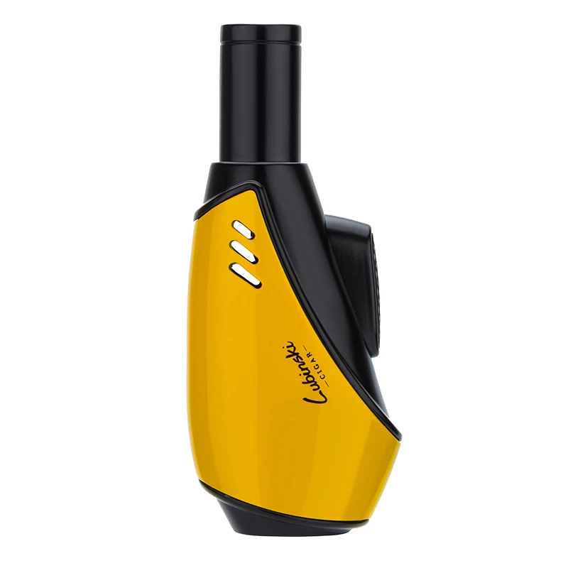 Yellow LUBINSKI металлическая ветрозащитная одноструйная Зажигалка для сигар, фонарь, регулируемые зажигалки для сигар, подходят для COHIBA - Цвет: Yellow