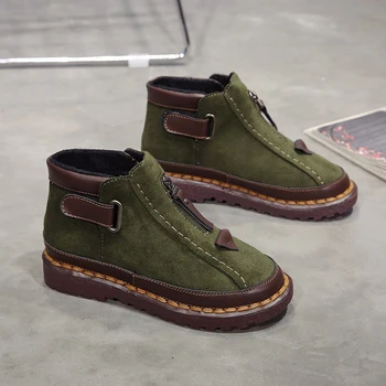 

Plus Size 37-53 Nice New Soft Ankle Boots Women Autumn Retro Style Zip Shoes Woman Square High Heels Student Strange Flock Boot