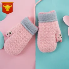 Sheng qi стиль детей shou tao bao Seed вязаный медведь сохранение толстые теплые на шнурке плюс бархат производители перчатки W