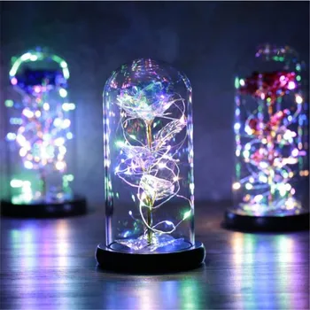 

Artificial Flowers In Glass Gift For Girls Forever Rose Flower Gold Foil Flower LED Light Party Decorations