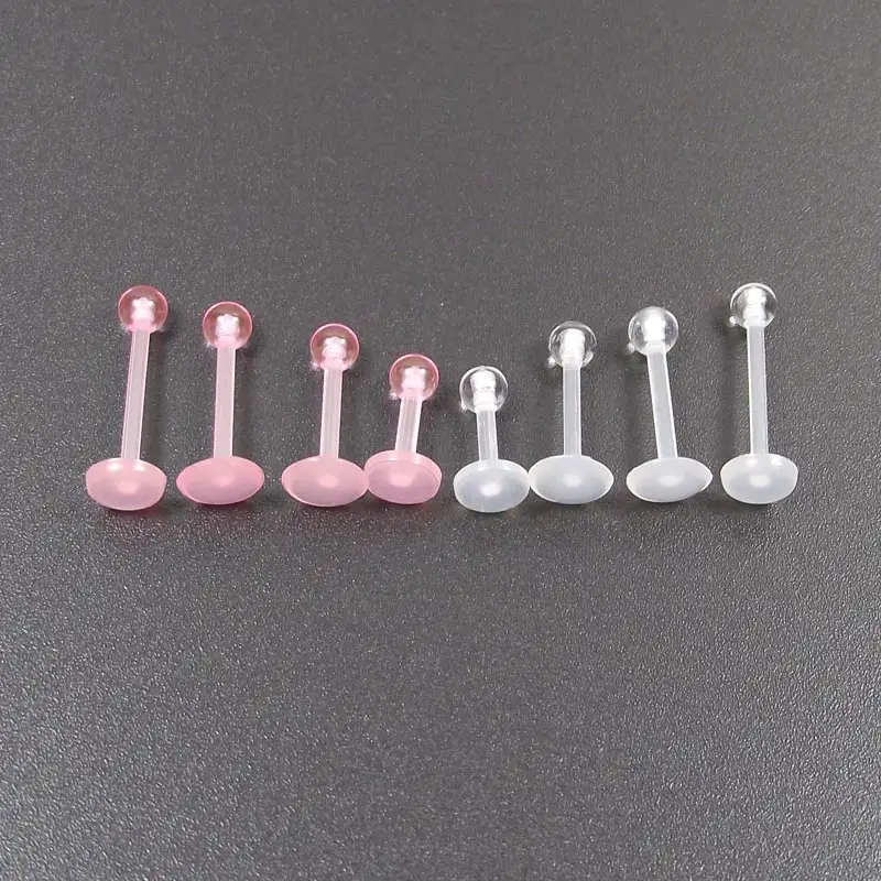 SaYao 4 Pieces 16G 12mm Plastic Invisible Lip Ring Pink Lovely Labret