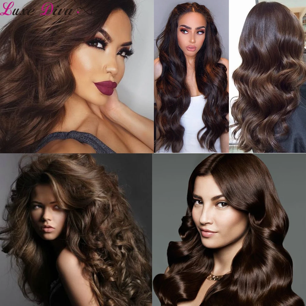 Luxediva Pre-Colored Body Wave Hair Weave Bundles #2 #4 Brazilian Human Hair Extensions Light Brown Remy For Fashion