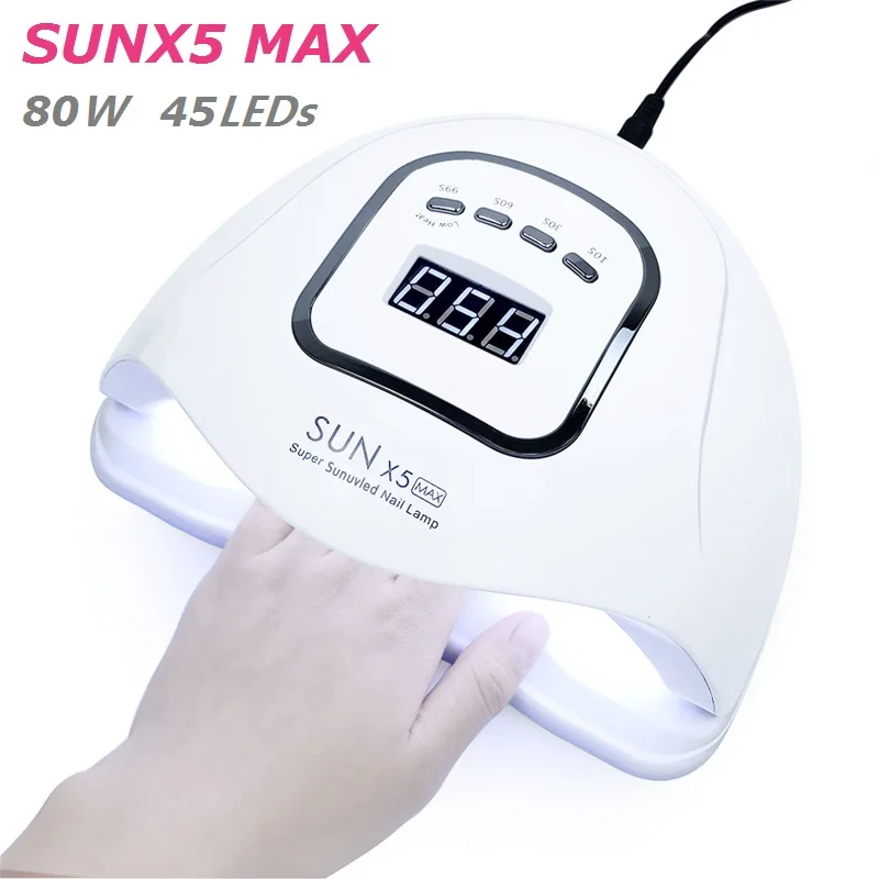 80 Вт SUN5X MAX профессиональный uv led лампа для ногтей сушилка 45 шт. светодиодный лампы для Полимеризации Гель-лак для ногтей Лаки лампы для ногтей с функцией автоматического обнаружения