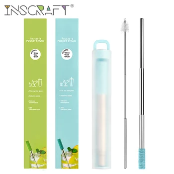 

Unique Telescopic Foldable Stainless-Steel Drinking Straw Travel Collapsible Straw with Case for Beverage Juice