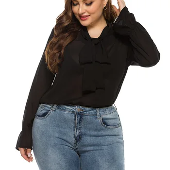 

Plus size women's clothing real shot 2020 autumn and winter new long-sleeved solid color shirt