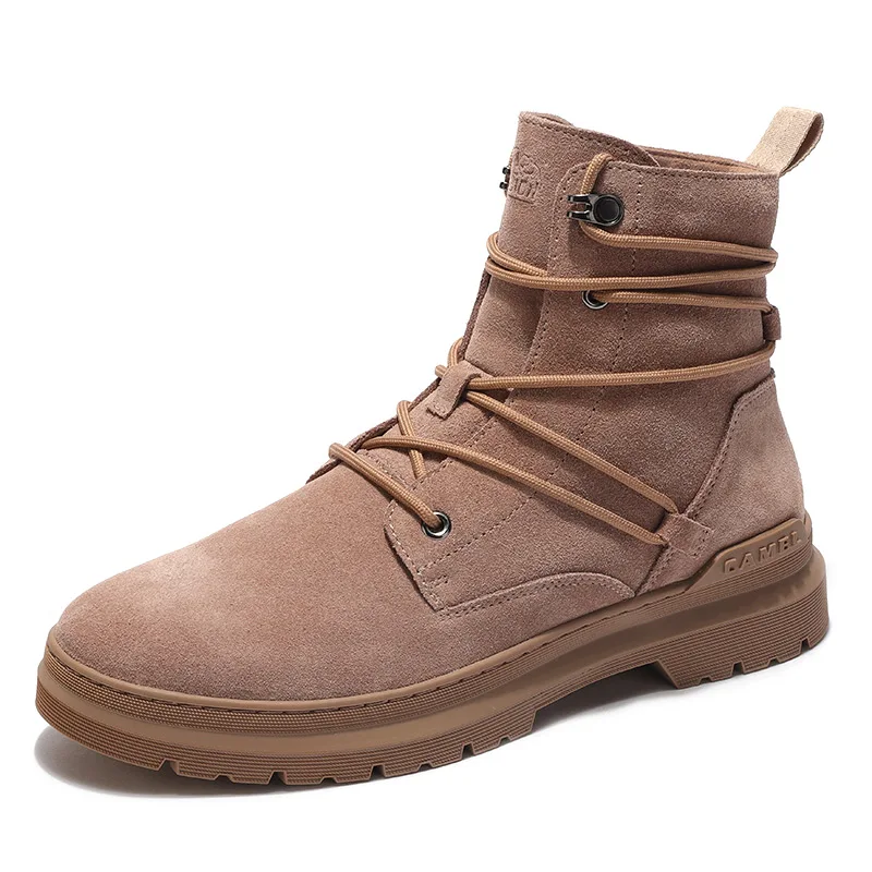 CAMEL Ankle Short Men's Boots Autumn Martin Boots Men's Fashion Wild Retro Tooling Genuine Leather Non-slip Military Bota - Цвет: A942542184SHA