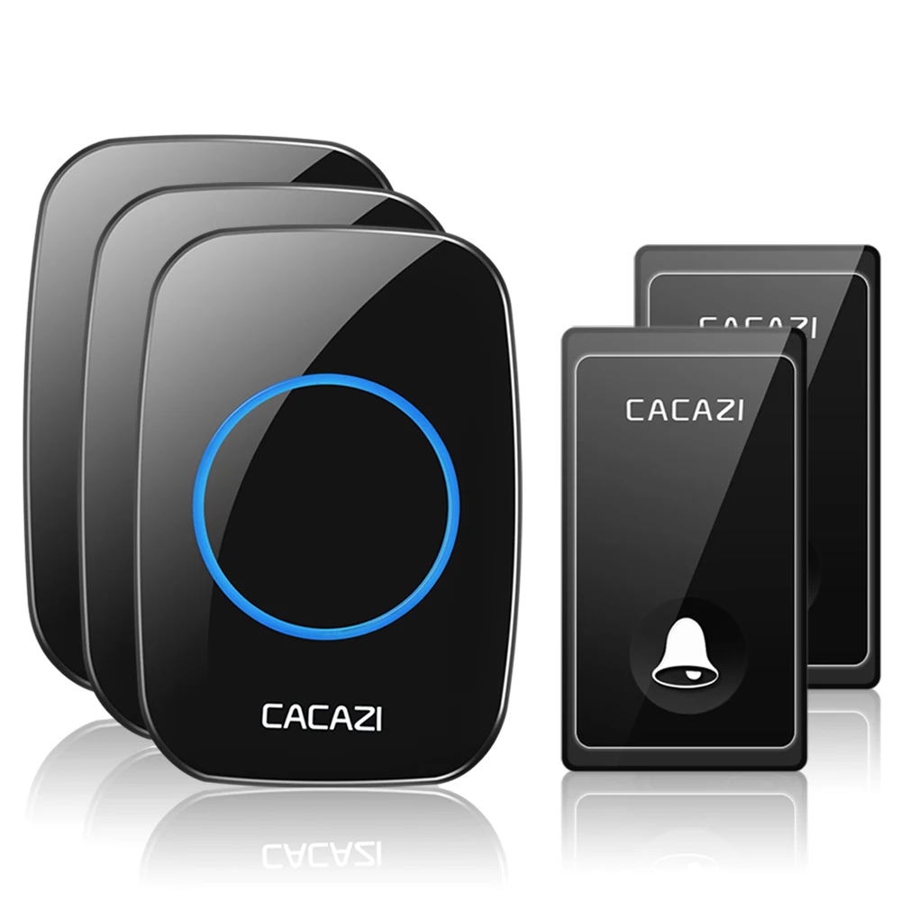 2 button 3 receiver CACAZI автономный беспроводной дверной звонок без батареи Водонепроницаемый светодиодный дверной звонок с вилкой US EU Домашний Беспроводной дверной звонок 1 2 кнопки 1 2 приемника - Цвет: 2 button 3 receiver