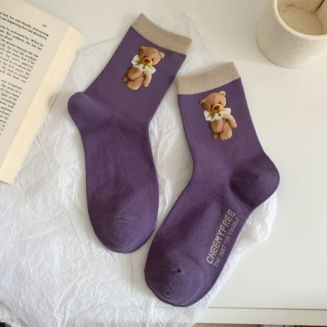 New Products Autumn And Winter Women's Socks Original Cute Bear Pattern Japanese Korean Campus Cotton Christmas Socks 1Pair