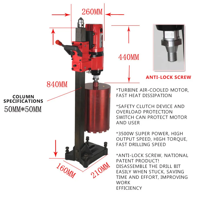 US $215.98 Highquality DJ2235 Water Drilling Machine Diamond Drilling Tool Engineering Drilling Machine 220V 3500W 700rmin