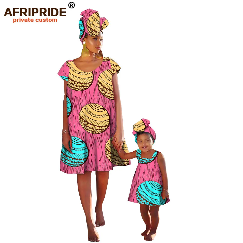 Африканские Восковые Семейные платья для женщин и девочек AFRIPRIDE, изготовленные по индивидуальному заказу, хлопковые платья длиной до колена с подходящей повязкой на голову A19F003 - Цвет: 313X