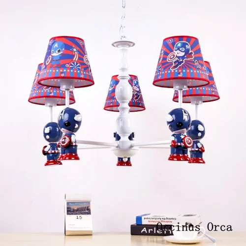Cartoon Creative Superman Chandelier Boys Bedroom Children's Room Lamp American Heroes Blue Chandelier