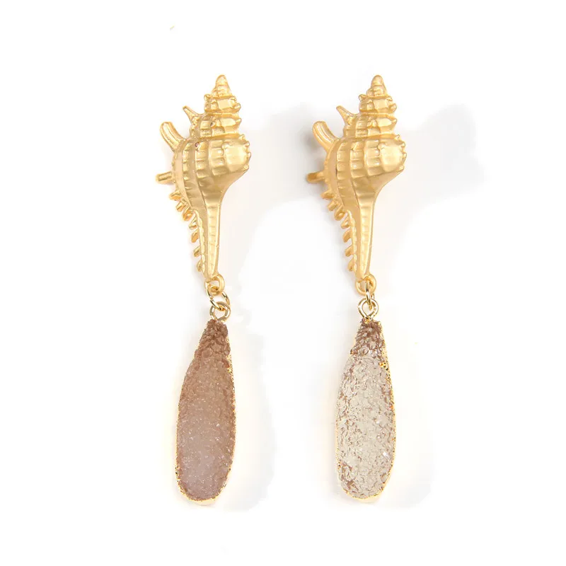 Серьги с кристаллами Druzy для женщин,, золотые, металлические, круглые, овальные, длинное из натурального камня, висячие серьги, ювелирные изделия, Brincos, серьги-капли - Окраска металла: 7