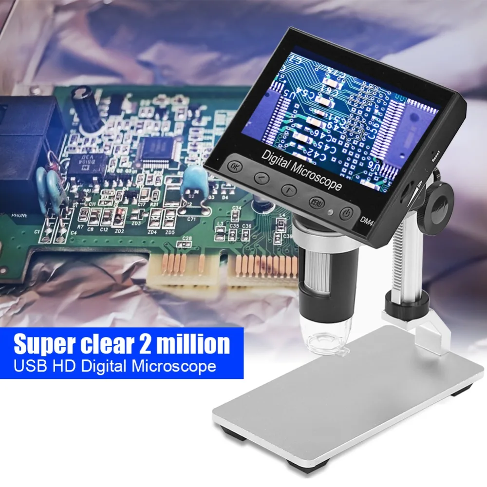 1080P USB цифровой электронный микроскоп DM4 4," ЖК-дисплей цифровой микроскоп 8 светодиодный 12 языков для ремонта материнской платы