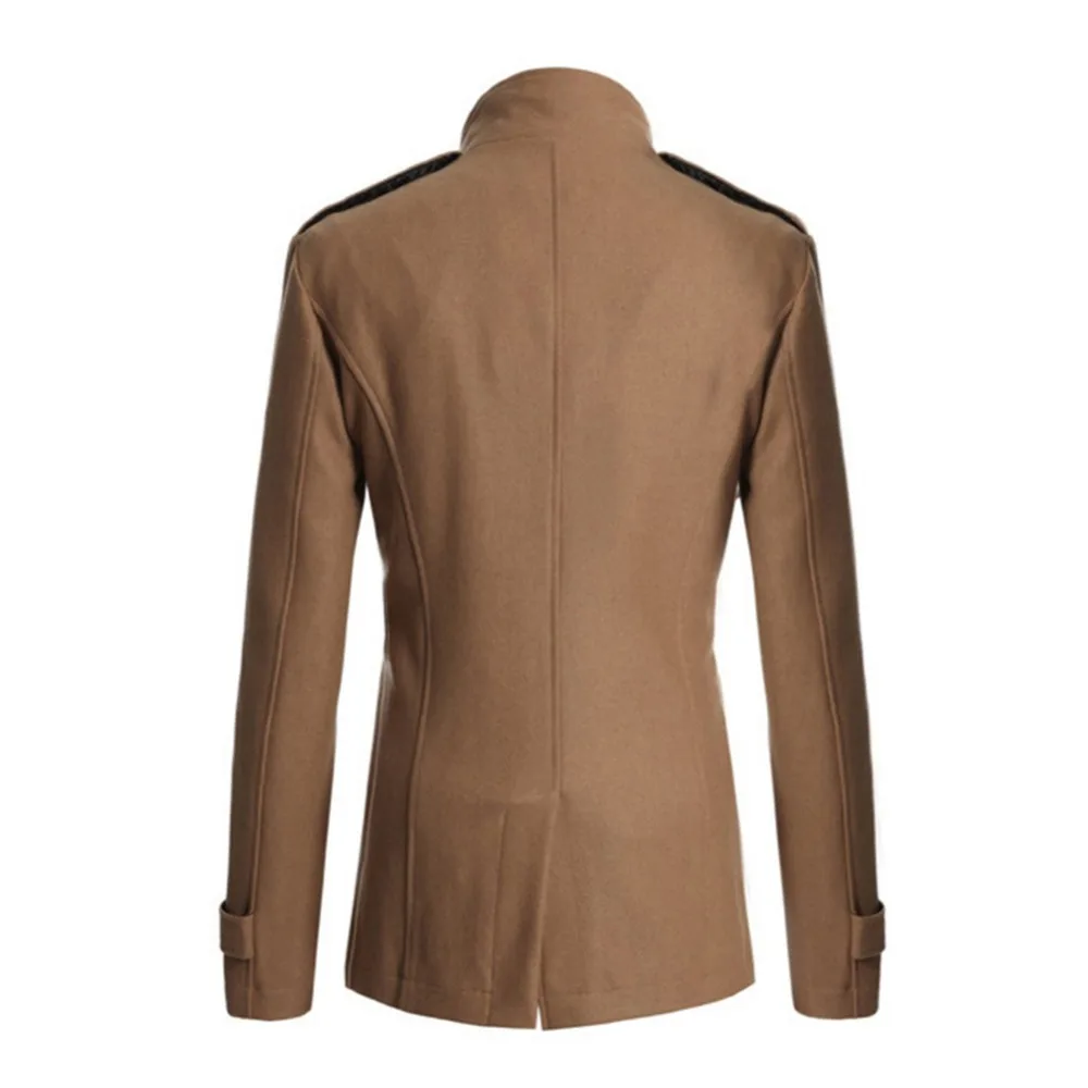 Outwear Men Winter Warm Trench Woolen Coat Slim Fit Casual Reefer Jackets Solid Stand Collar Double Breasted Peacoat parka