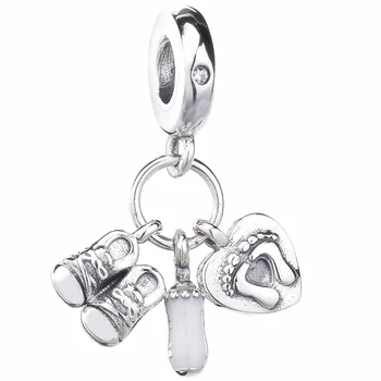 

New Original 925 Sterling Silver Little Baby Bottles Shoes Small Footprints Dangle Charms Fit Pandora Bracelet Women DIY Jewelry