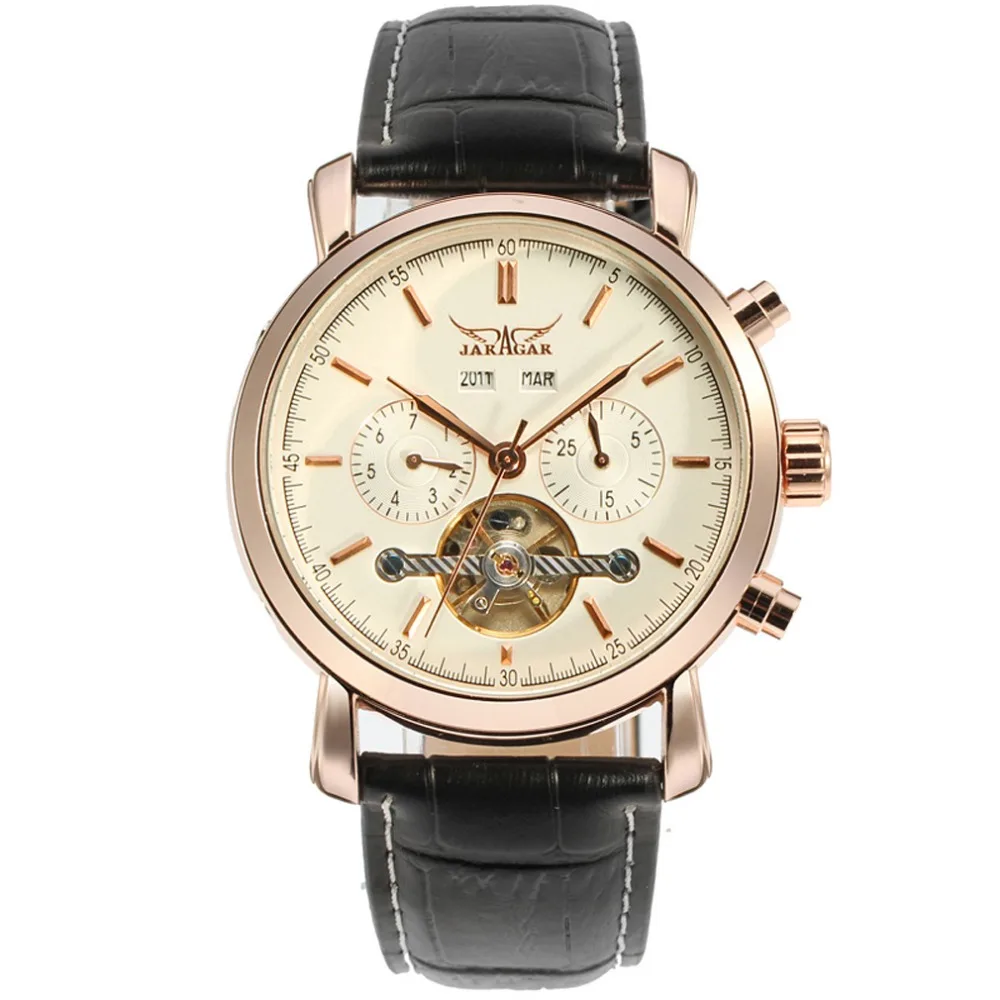Jaragar розовое золото Tourbillion подлинный ремень мужские Бизнес наручные часы креативные часы лучший бренд роскошный механический автоматический часы