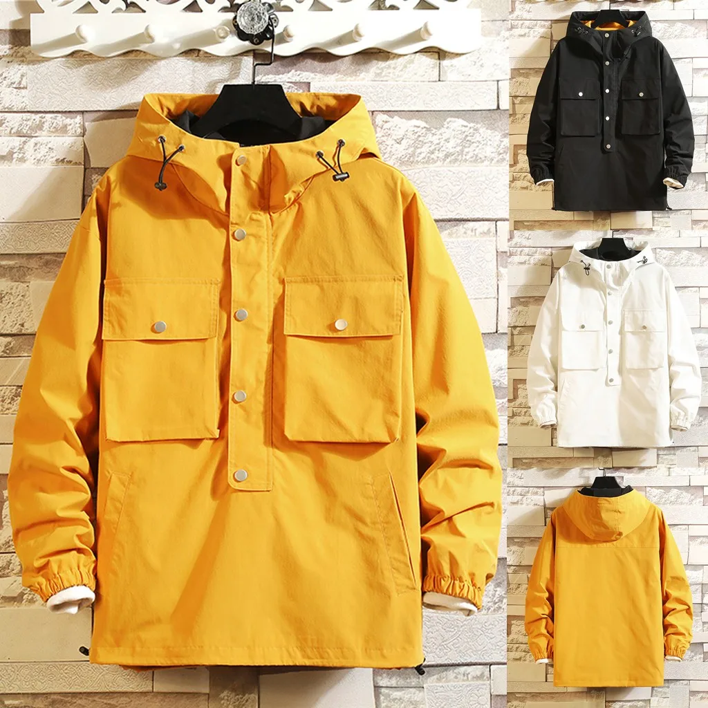 Feitong New Casual Jacket Men Street Fashion Hip Hop Yellow Hooded Bomber Jackets jaqueta masculino Male Pullover Outwear Coats