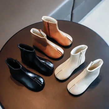 

Autumn solid color zipper children's boots soft-soled waterproof leather boots children's boots fashion catwalk Martin boots